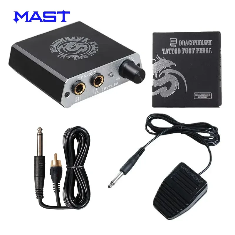

Dragonhawk Tattoo Machine Power Supply Set With Knob Adjustable Non-Slip Foot Pedal Clip Cord Accessories
