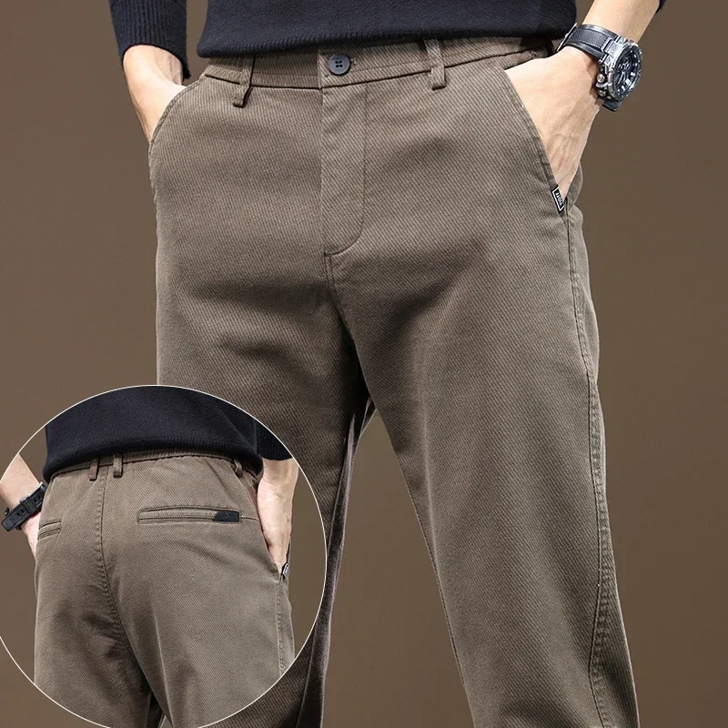 

2024 New Autumn Winter Slim Straight Casual Pants Men Business Pants Trousers Male Work Clothes Black Gray Coffee Mens Clothing