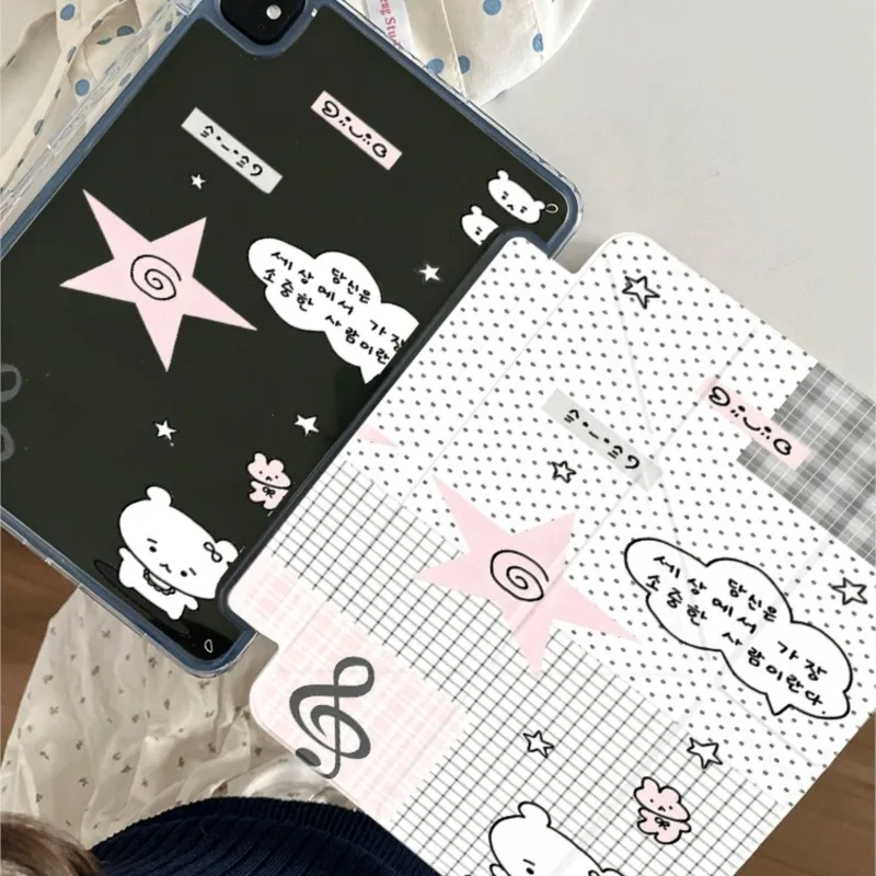 Funda para Tablet Estilo Coreano con Osito y Estrella Kawaii para iPad Mini 4/5/6/7, iPad 5/6 Air 1/2 Pro 9.7 pulgadas, 7/8/9ª Gen 10.2/10.5 pulgadas