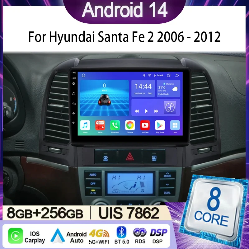 

Car Radio For Hyundai Santa Fe 2 2006 - 2012 Multimedia Video Player Navigation Stereo GPS Android 14 wireless Carplay DSP