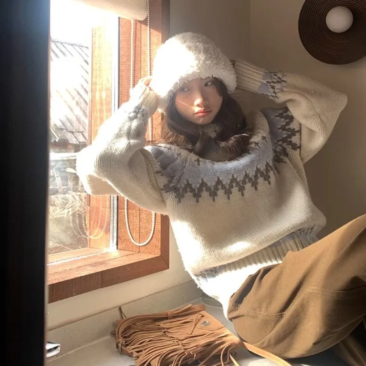 

Свободный женский свитер Cisas Thiened Round Ne, удобный мягкий зимний трикотаж, корейский топ Lazy Faion