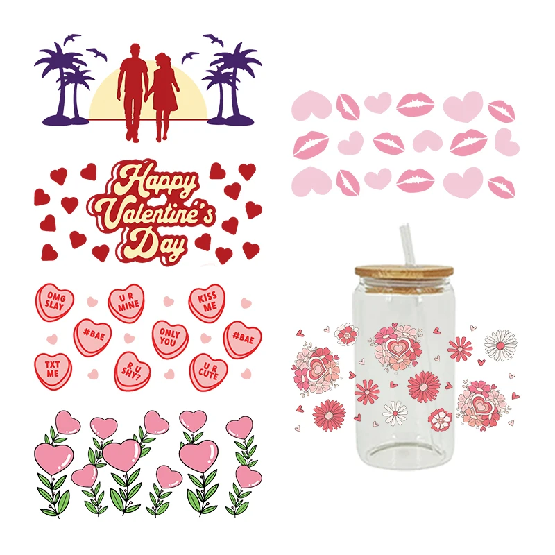 

Valentine's Day UV DTF Cups Wrap Sticker DIY Label Transfer Sticker Waterproof Print D9518