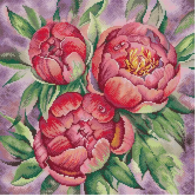 

Peony Flower Floral Pattern Cross Stitch Kit Aida 14CT Count 16CT 11CT Stamped Canvas Fabric Needlework Kits Embroidery Crafts