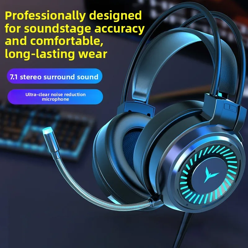 سماعة رأس للألعاب 7.1 ستيريو محيطي دائري مع ميكروفون وإضاءة LED لألعاب الكمبيوتر الشخصي القابلة للطي #3