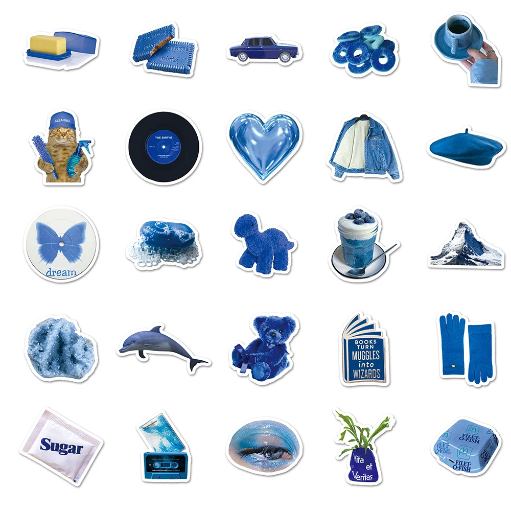 10/30/50pcs Ins Styles Blue Cartoon Stickers DIY Girls Kawaii Sticker for Diary Luggage Phone Bike Bottle Art Decals Decoration