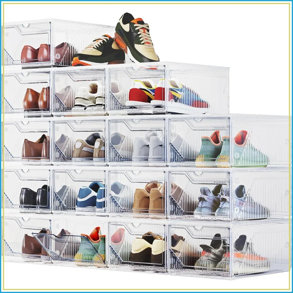 XX-Large Shoe Storage Boxes for Size 14, 16 Pack Sneaker Organizer Stackable
