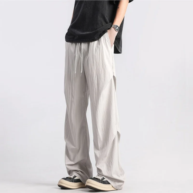 American Pleated Paratrooper Work Pants Men'sWomen's Summer Thin Quick Dry Tide Straight Casual Pants Drawstring Stretch