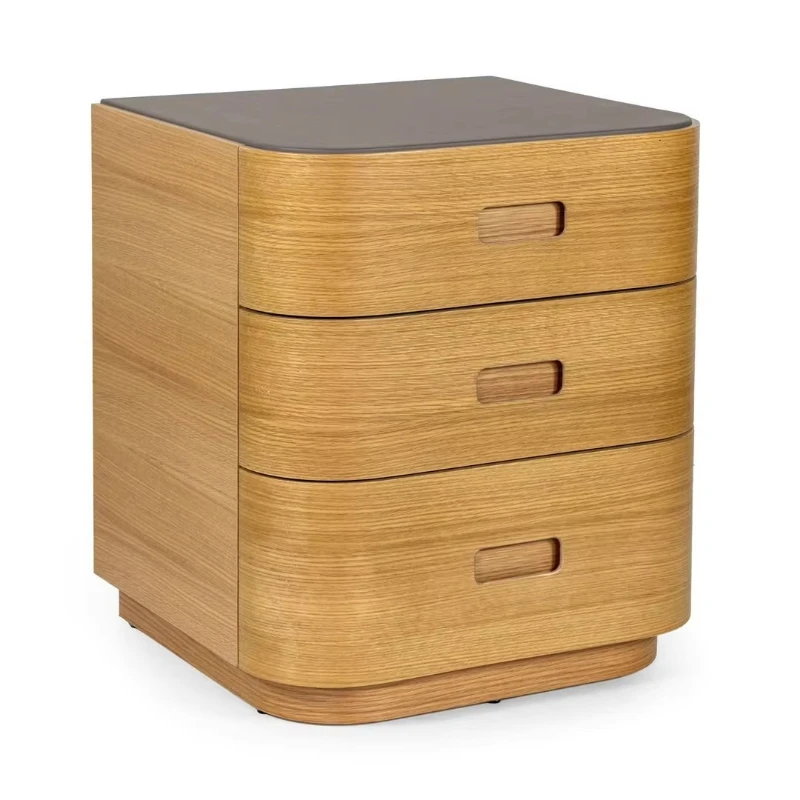 

Bedside table Oak veneer body, leather interior drawer Elegant storage Bedside table