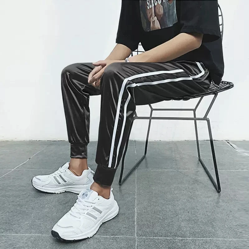 Big Kids Man's Smooth Thin Silky Soft Ankle Length Jogger Trousers Pants Live Show Dance Casual BF Preppy Stylish