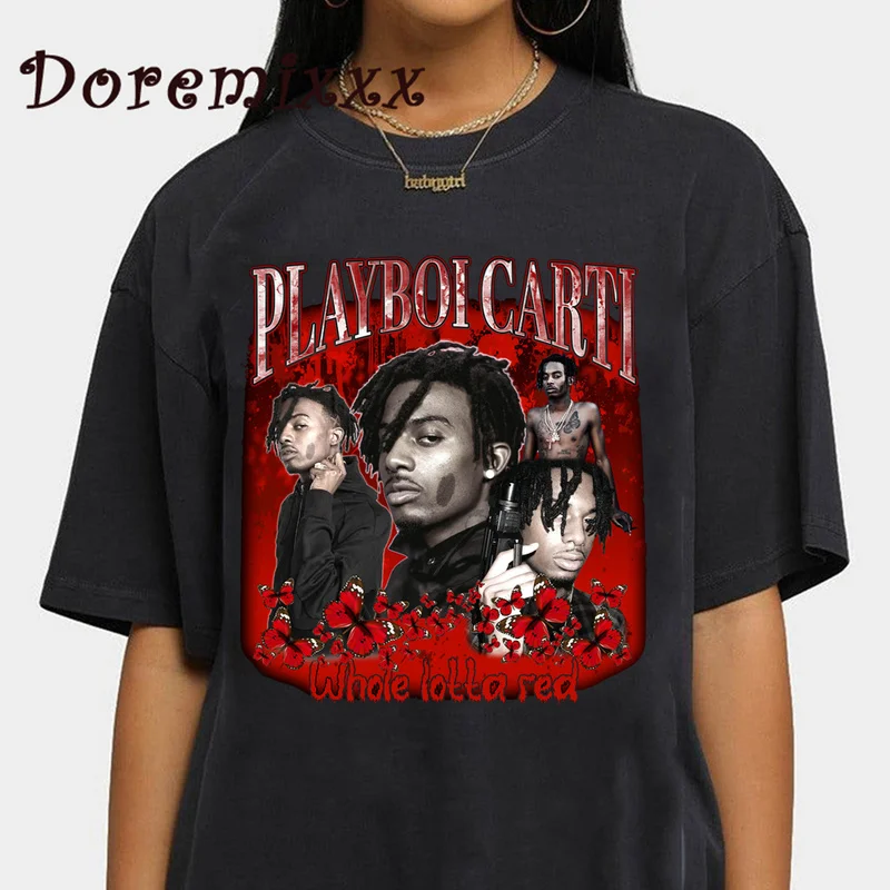 Rapper Playboi Carti T-shirt Men Graphic T-shirt Vintage Clothes 90s Retro T Shirt Streetwear Hip Hop Oversized T Shirts Male