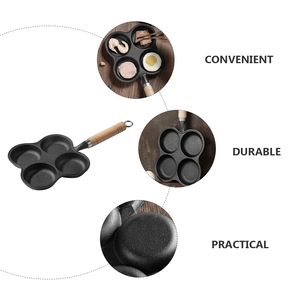 

4 Hole Frying Pan Egg Mold Bakeware Black Wood Egg Frying Pan Coating Kitchen Accessory Easy Wash Cook Fun Meals