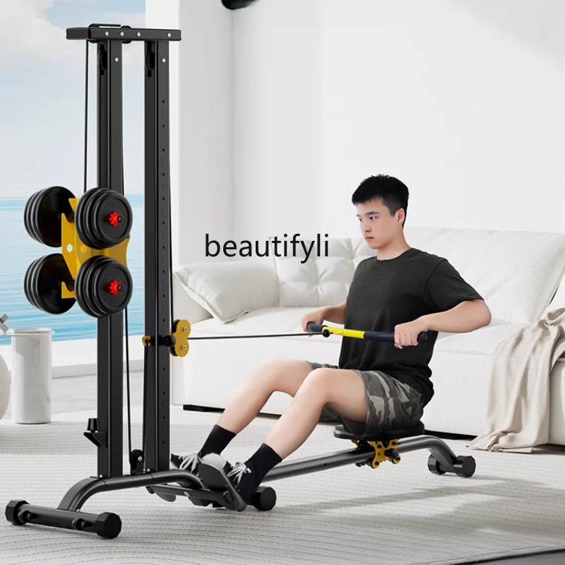 Foldable Multifunctional Silent Rowing Machine Dumbbell Household Comprehensive Training Fitness Equipment