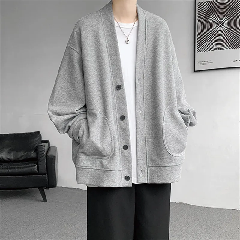 2026 New Fashion Cardigan Men\'s Solid Single Breasted Casual Sweatshirt Jackets Male Tops Man Loose Streetwear Coat Plus Size