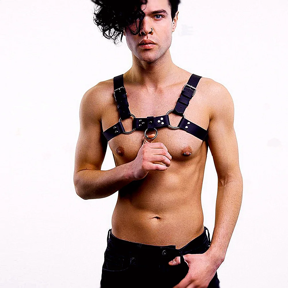 

Gay Rave Harness Erotic Leather Tops Gay Belts Fetish Men Body Bondage Cage Chest Harness Strap Rave Gay Clothing For Adult
