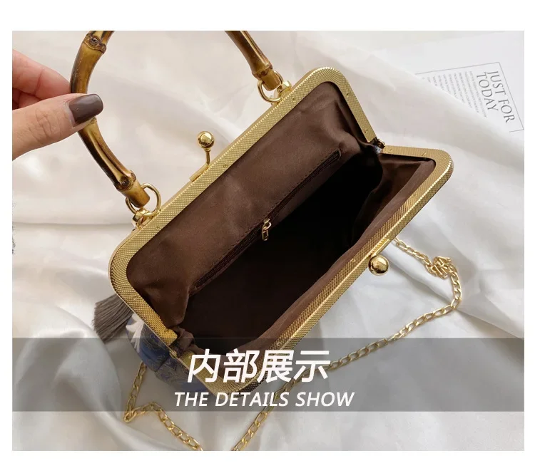 Retro Chinese Hanfu Bag Crane Xianhe Embroidered Jacquard Qipao Bag Vintage Handmade Desinger Bamboo Knot Handheld Gift Mom Bag