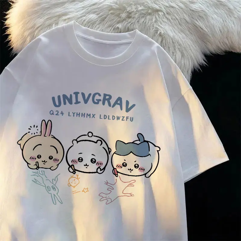 Chiikawa Graffiti T-Shirt Japanese Kawaii Anime Graphic Oversize Loose Casual Short Sleeve Cotton Top for Women Girls