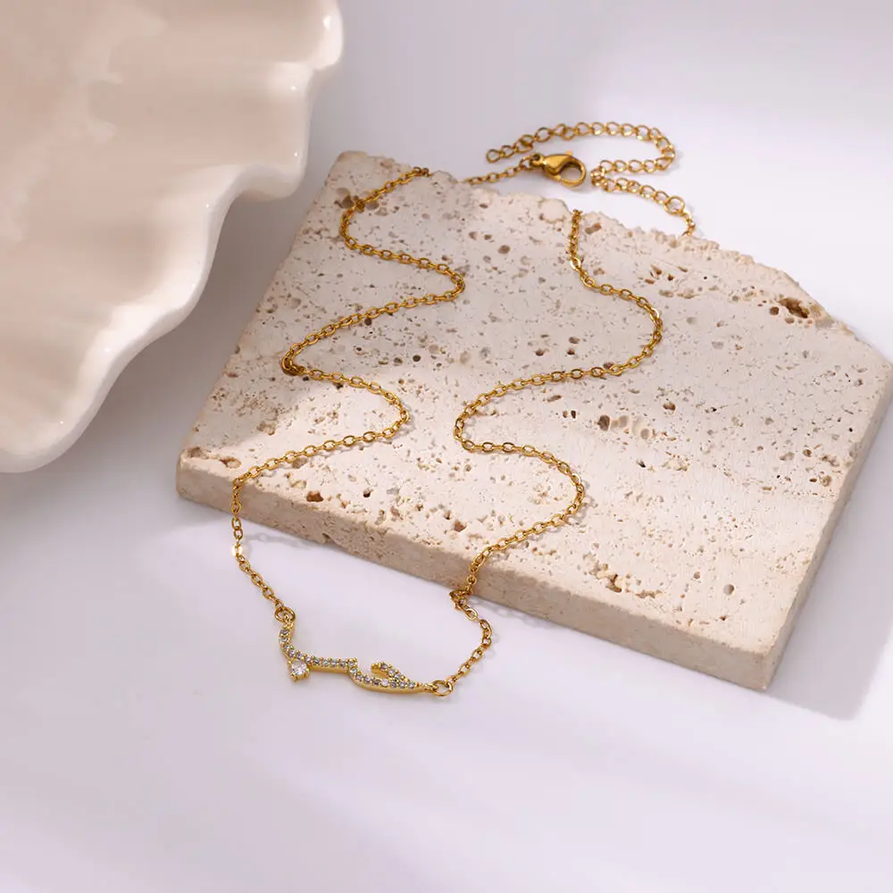 Personalized Arabic Love Letter Pendant Necklace For Women Gold Color Stainless Steel Clavicle Chain Fashion Islamic Jewelry