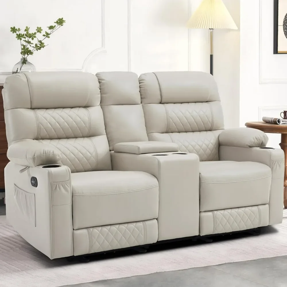 

Power Loveseat Recliner with Console,with Heat and Vibration, Cup Holder, USB Charge Port, Faux Leather Recliner Sofa PR622Sets