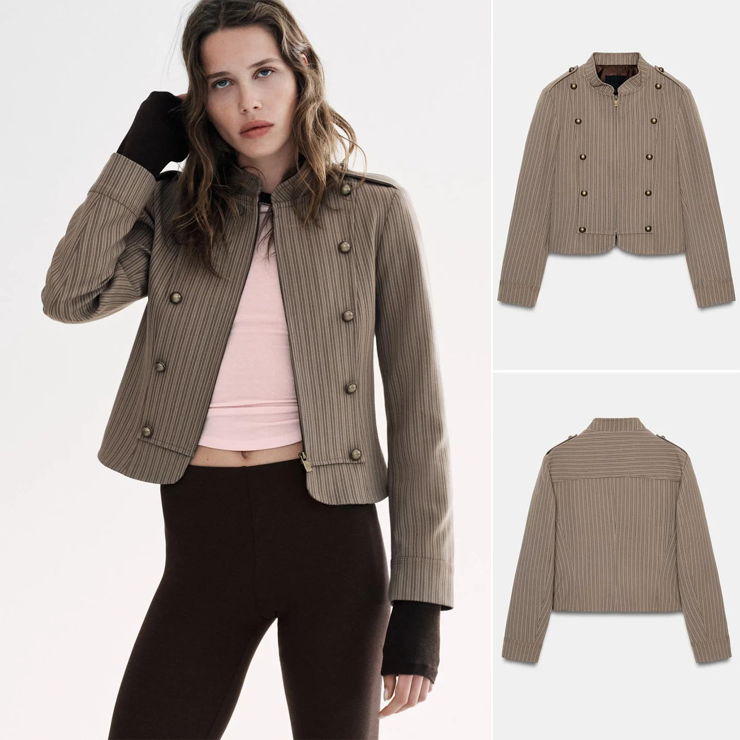 

Новая весенняя женская приталенная куртка-пиджак с длинным рукавом, круглым вырезом, в полоску, с декоративными металлическими пуговицами, модная, для офиса/повседневной носки