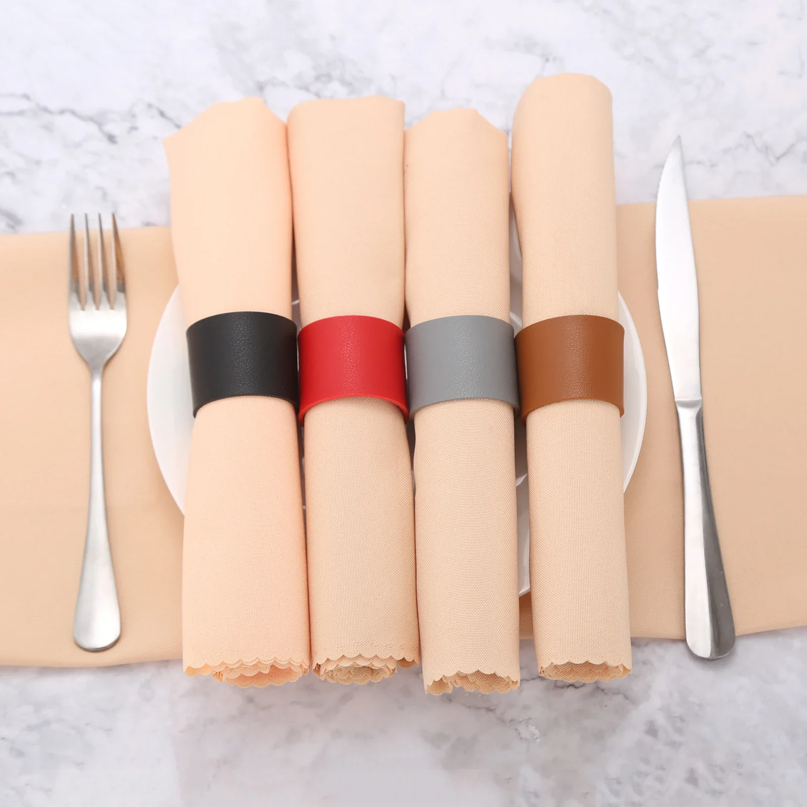 4pcs/set Leather Napkin Rings Mouth Cloth Buckle PU Holder Round Snap Minimalist Decor Table Wedding Party Red Brown Gray Black