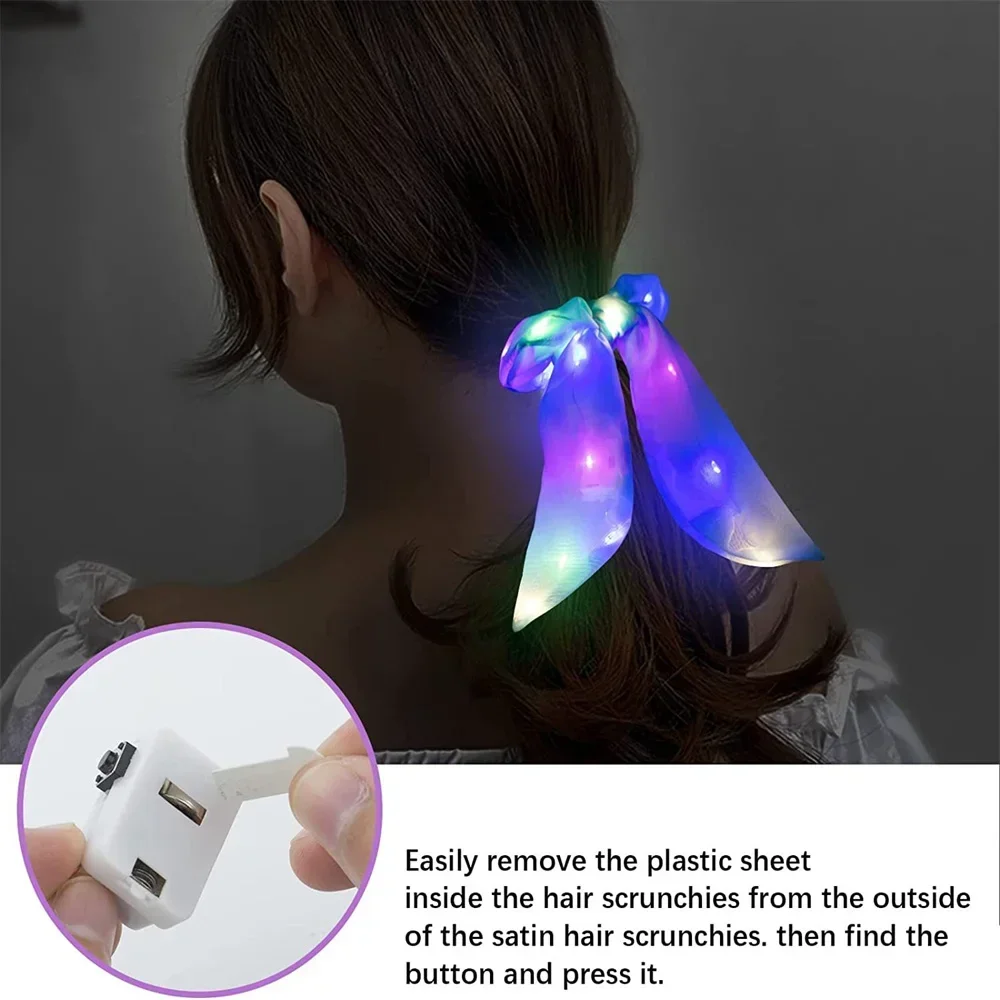 Led Luminous Bands Light Up Hair Bows Scrunchies Girls Headwear Hair Rope Hair Accessories Glow In The Dark Party Supplies