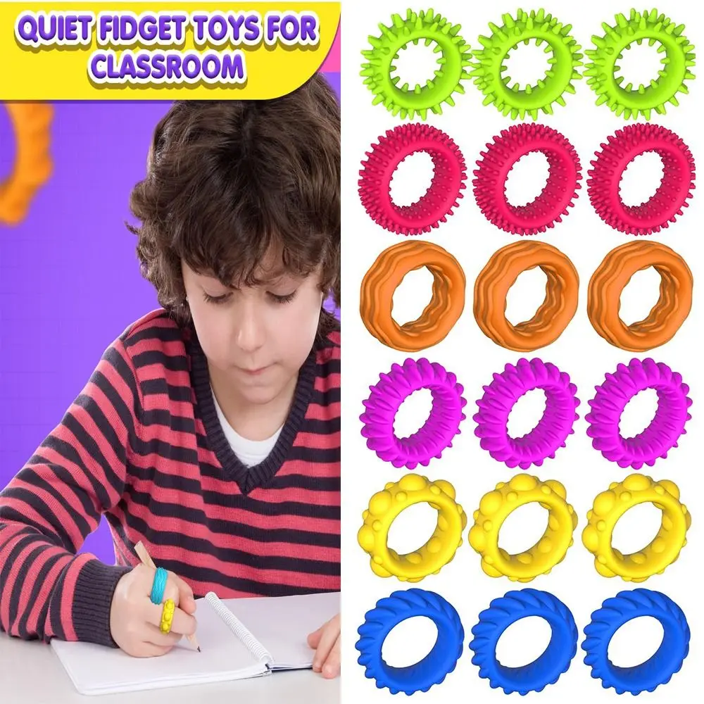 12 pcs/set New Stretchy Fidget Toys Decompression Relieve Anxiety Kids Sensory Rings Gift Soft Fidget Ring Kids with Autism