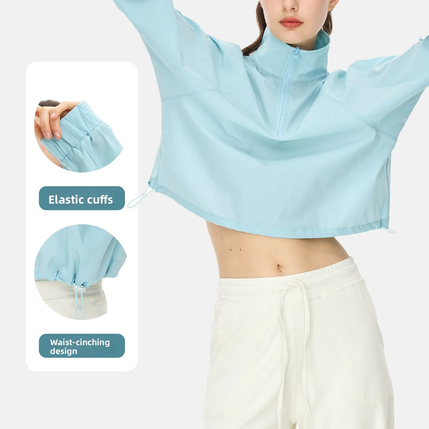 

Windproof Yoga Sweatirt Jaet f Zip Stand Collar Dstring Cuff Fitn Sportswear Women's Elastic Sve Opening