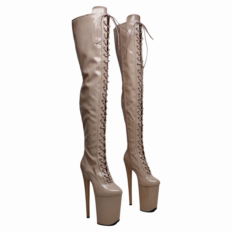 Leecabe 23cm/9 polegadas patente pu tendência moda salto plataforma stripper botas de dança pólo