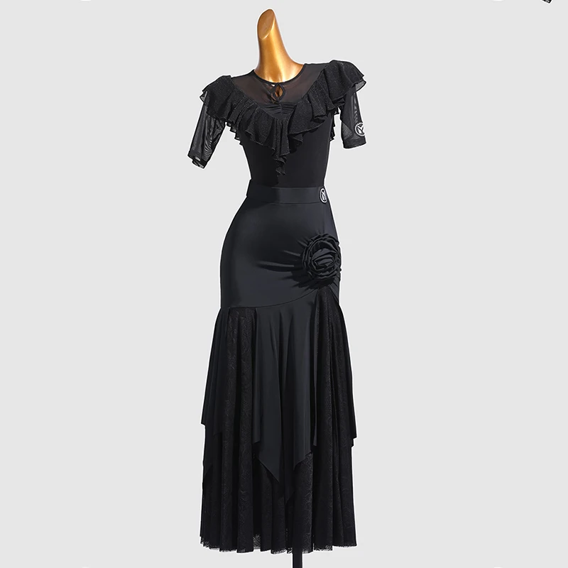 2025 ใหม่หรูหราโมเดิร์นเต้นรำชุดผู้หญิงตาข่ายลูกไม้ชุดวอลทซ์แทงโก้บอลรูมเต้นรำการแข่งขันเสื้อผ้า DN21434