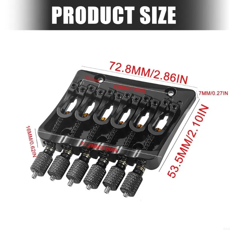 6-String Headless Electric Guitar Bridge with Six Adjustable Saddles, Thrust-Bearing Nut, Black Electroplated Finish, Hexes 69HD