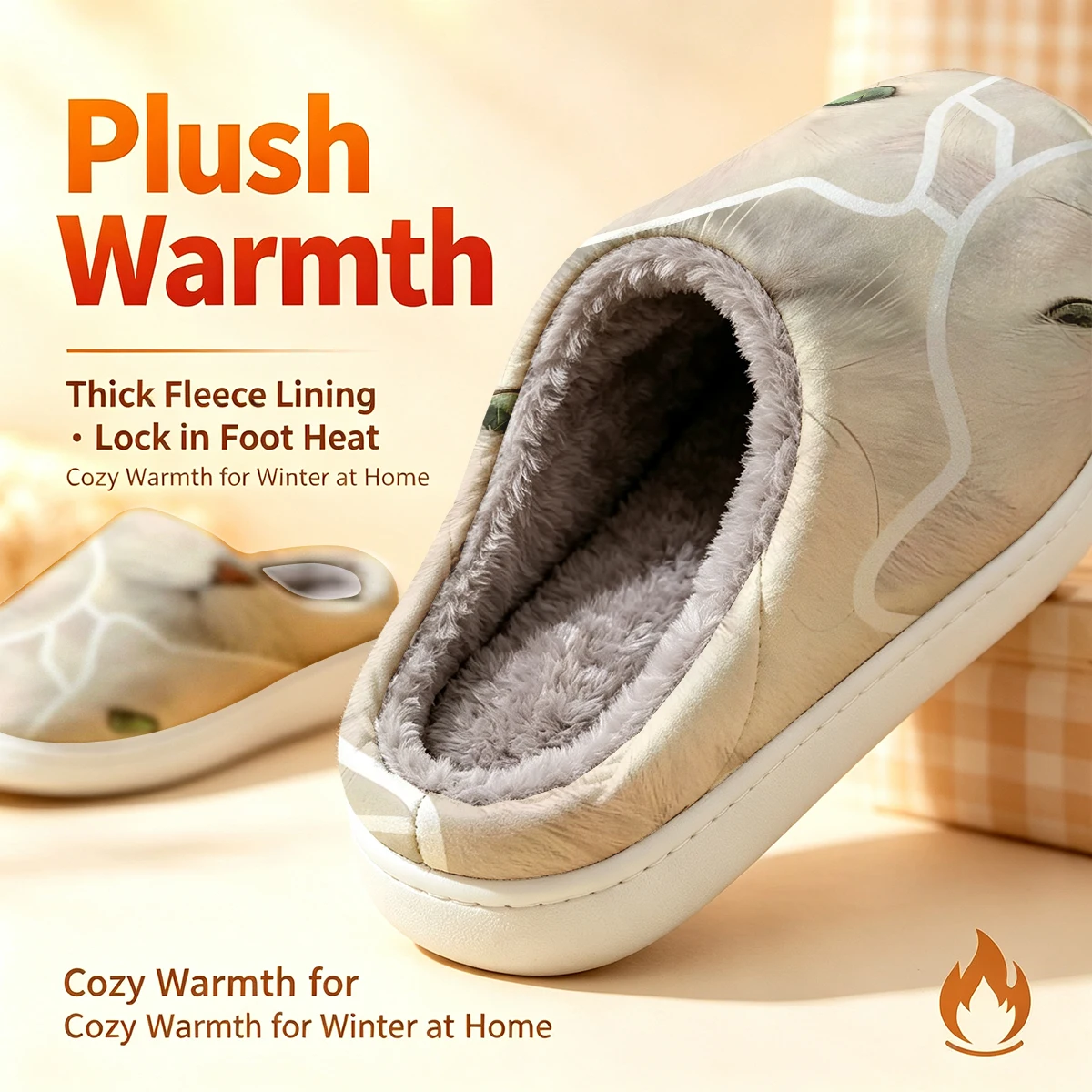 White Cat Sticker Christmas White Slippers Warm Plush Indoor Shoes Non-Slip Winter Slippers Family Holiday Gifts Soft