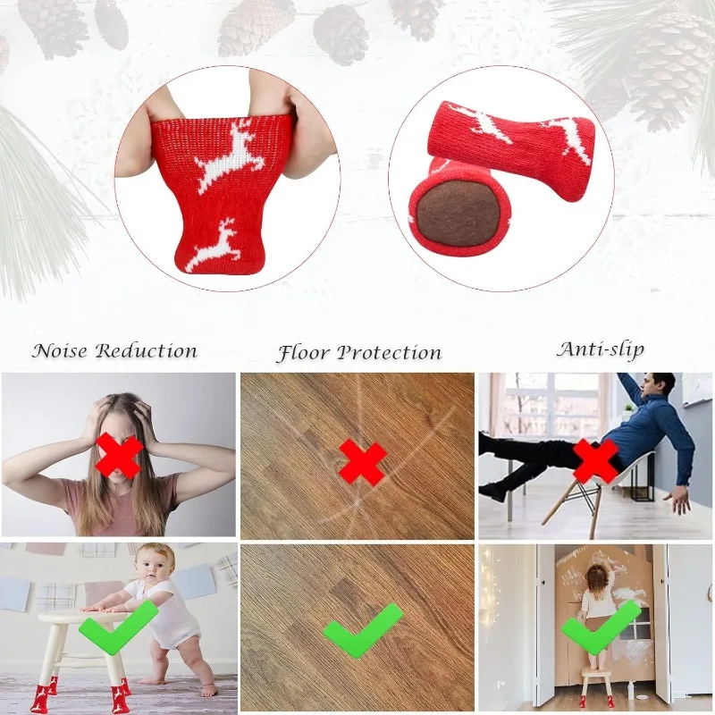2/20PCS Christmas Foot Protection Covers Elf Desk Leg Covers Pet Socks Anti Slip Foot Cover Chair Dining Table Legs Xmas Supply