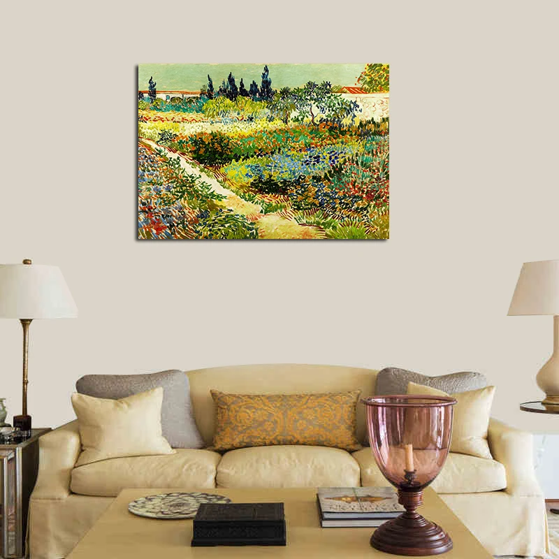 Van Gogh Flowering Garden with Path Paintings Print Canvas Home Decorative Pictures Wall Art Living Room Bedroom Decor Unframed