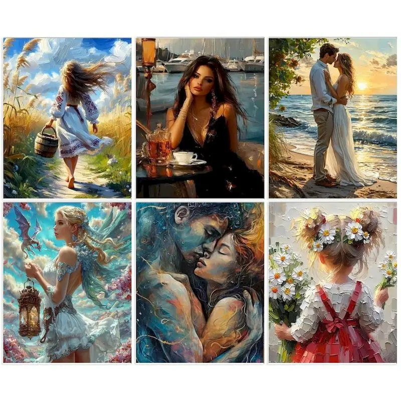 

GATYZTORY Oil Painting By Number Portrait Kits For Adults Handpainted Pictures By Number Girl Home Decoration DIY Gift