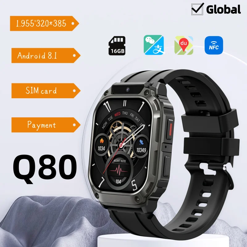 

Q80 5G умные часы GPS трекер 5G/WiFi BT Call 200 Вт PX камера 1,955 дюйма платежный пульс фитнес 750 мАч SIM-карта