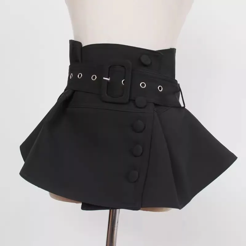 เข็มขัดผ้าสีดำสไตล์วินเทจสำหรับผู้หญิง คอร์เซ็ทผู้หญิง สายคาดเอวสำหรับเสื้อโค้ท สายคาดเอวสำหรับตกแต่งชุดเดรส เข็มขัดเส้นกว้าง รุ่น J1595