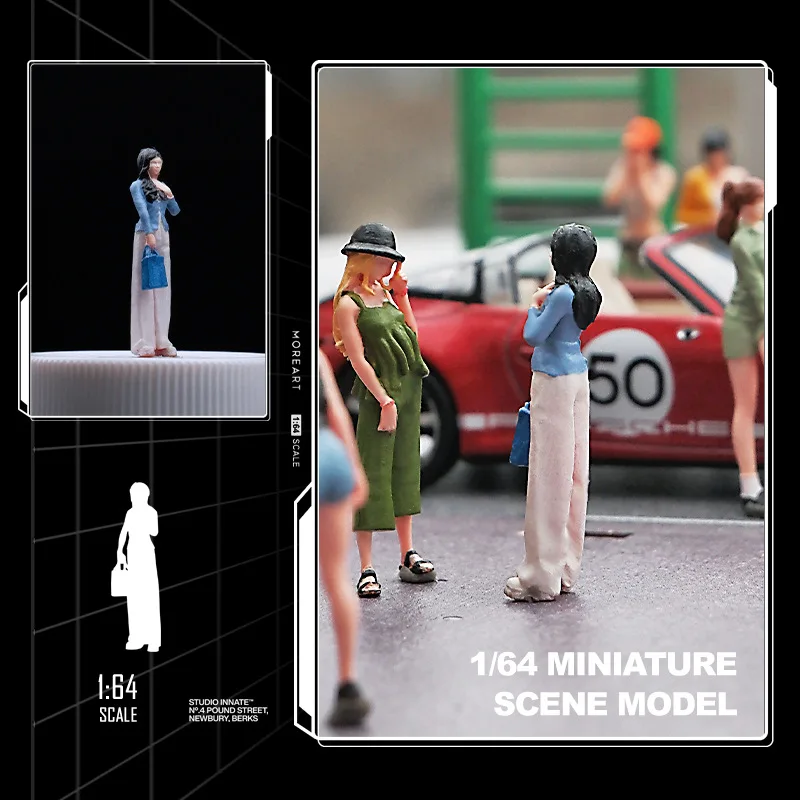 Carrying Bag Girl Character Model 1/64 Scale Simulation Miniature Figure Sand Table Miniature for Desktop Photography Decor