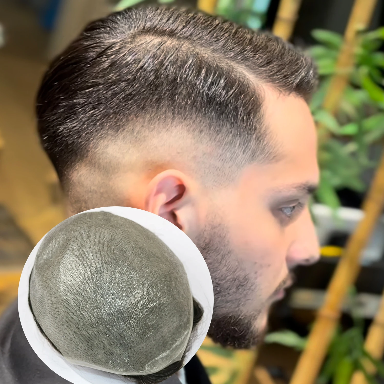 Высокое качество, плотность 80%, натуральный невидимый 0,02-0,03 мм, тонкая кожа, полный мужской парик из искусственной кожи, серый блондин, 1b65 1b20, мужской капиллярный протез