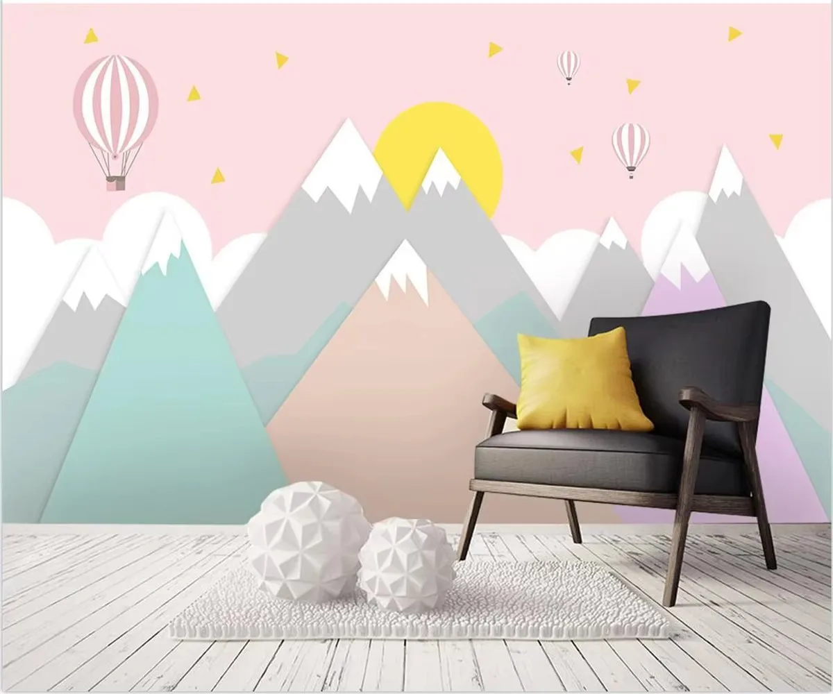 

Customized children's room decoration wallpaper fashion Nordic style wallpaper geometric hot air balloon painting