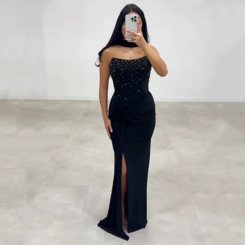 

Customized Elegant Glitter sleeveless Evening Dress Mermaid Long Black Dresses Bespoke Occasion Wedding Prom Party Gowns