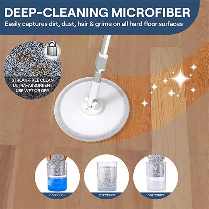 25cm Round Microfiber Floor Mop MultiFunction Reusable Mopping Head Microfiber Rag Mop Cloth Replacement Household Cleaning Tool