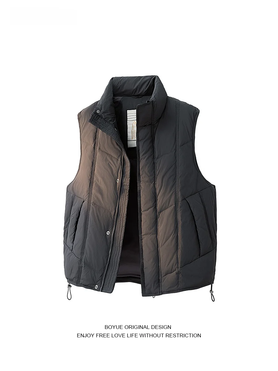 

Boyue Pure Color Stand Collar Decosition down Vest Svel Lightweight Faion Streetwear Men's Vest Jaet Trendy