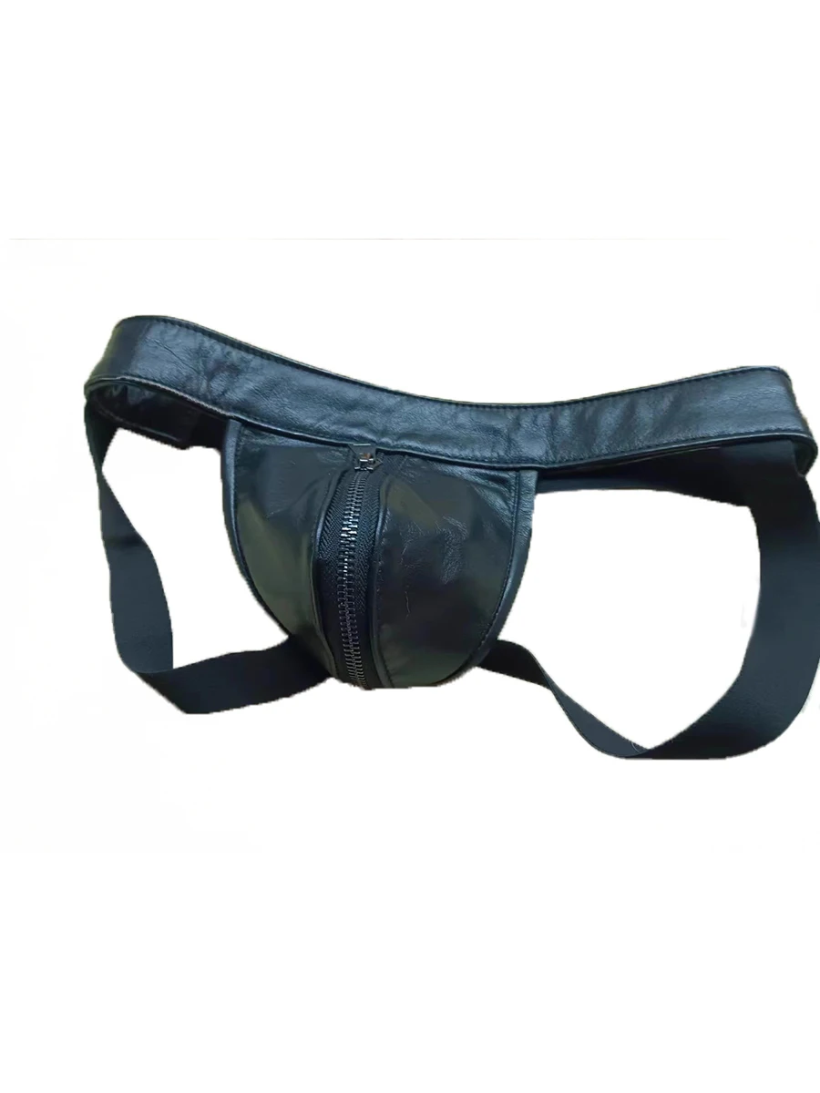 ملابس داخلية للرجال بسحاب فاخر على شكل حرف T من الخلف، سراويل داخلية مثيرة من جلد البولي يوريثان الأسود الناعم للرجال #2