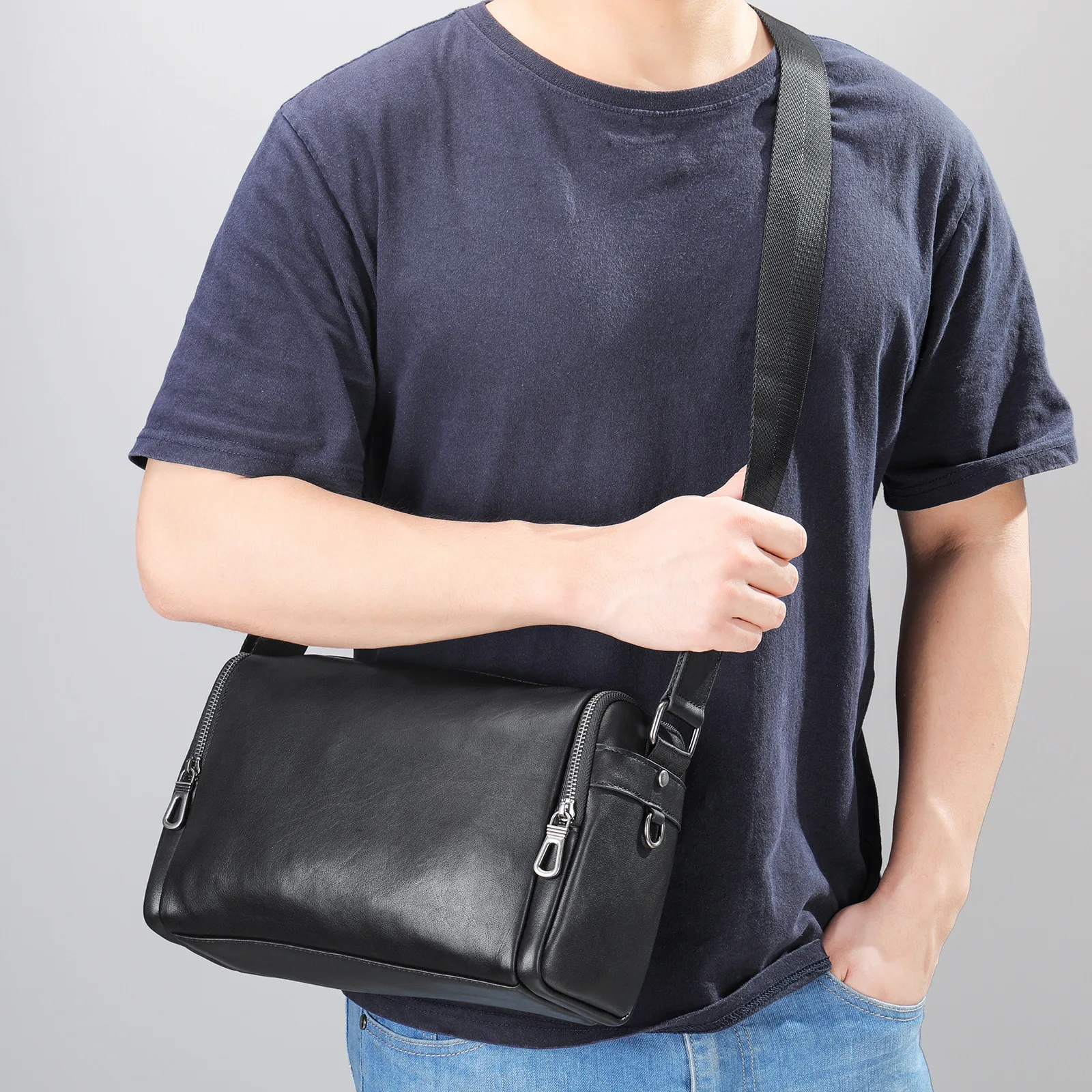 

Original Real Leather Men Crossbody Bag First Layer Cowhide Messenger Bags For Men Shoulder Bag Boston High Quality Men Handbag