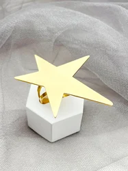 May@RZ Waterproof 18K gold plated stainless steel pentacle large open ring for women's fashion jewelry party