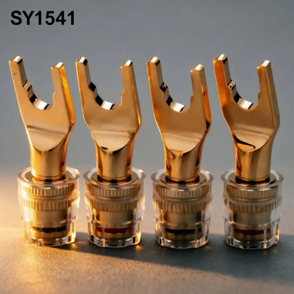 HiFi 24K Gold Plated Thickened Copper U-shaped Y Spade Speaker Cable Terminal Adapter (Fits 6-9mm / Max 4.0mm Wire)