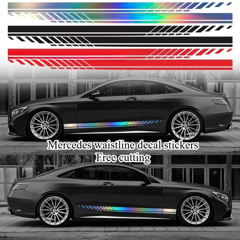 

For Mercedes Benz Car Stripes Reflective Laser Red Lower Body Side Styling Vinyl Film Exterior Modification Accessories Roll