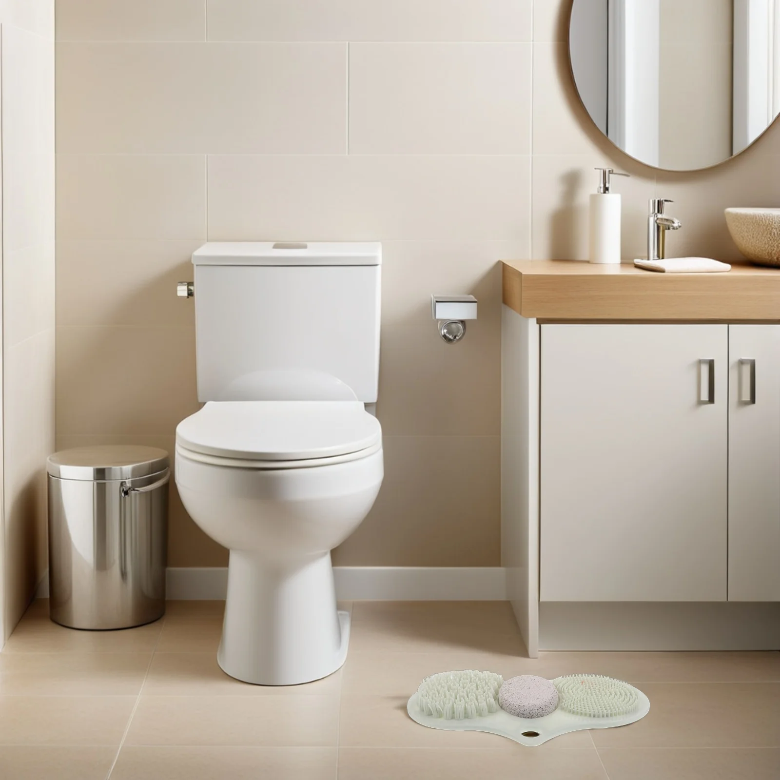 دش القدم الغسيل حصيرة عدم الانزلاق شفط الكؤوس المدمج في حجر الخفاف لإزالة الجلد الميت التقشير قدم تنظيف أداة