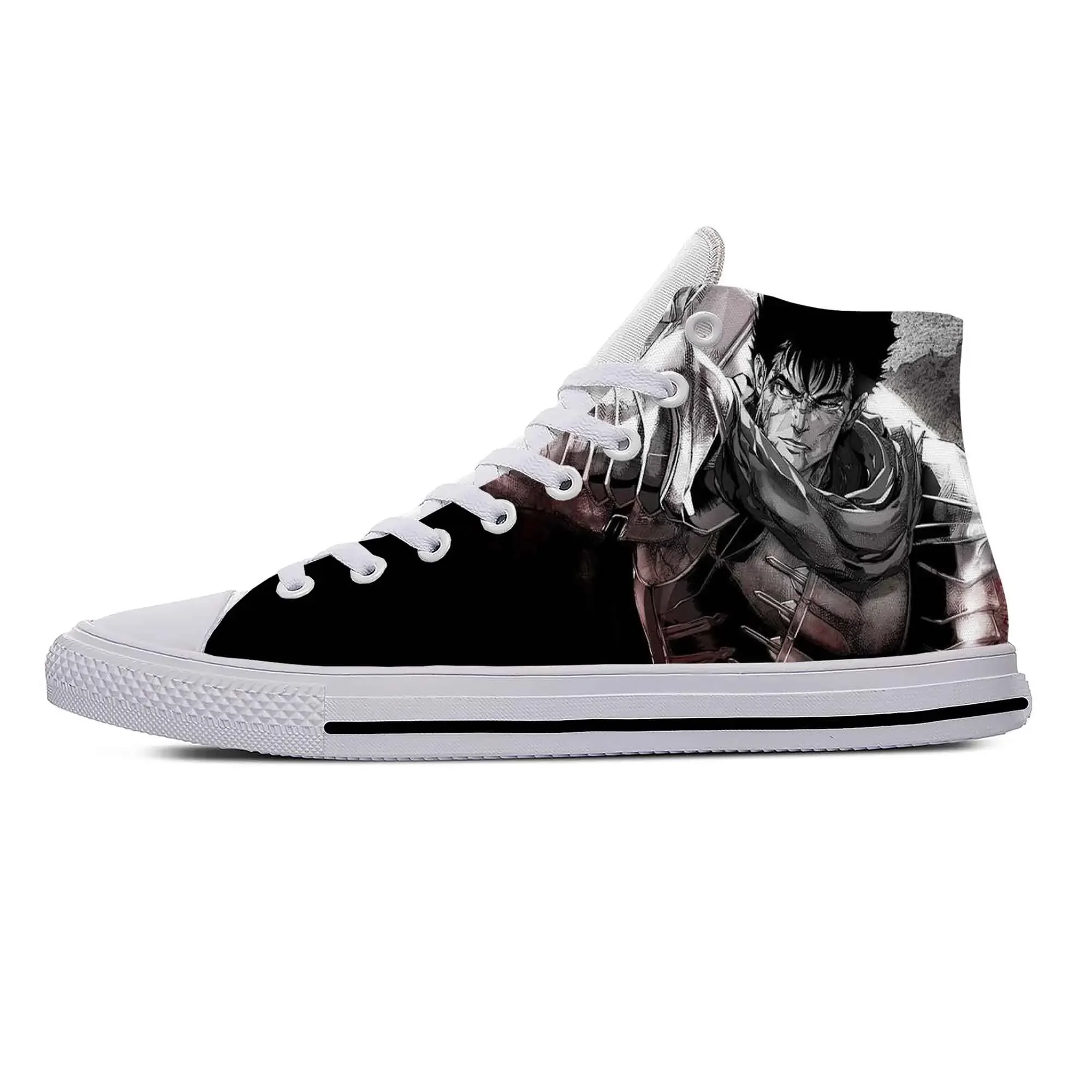 Anime Manga Cartoon Berserk Guts Black Swordsman Casual Cloth Shoes High Top Lightweight Breathable 3D Print Men Women Sneakers