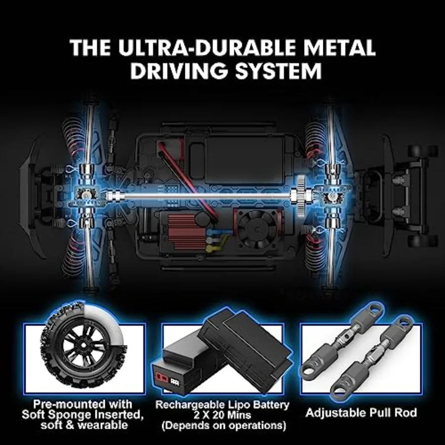 H16BM 1/16 RTR Brushless High Speed Electric 4X4 Off-Road RC Car Max 42mph Black and Red Fast Remote Control Truck wit